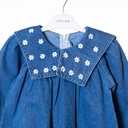 7051 Robe jean col fleurs 