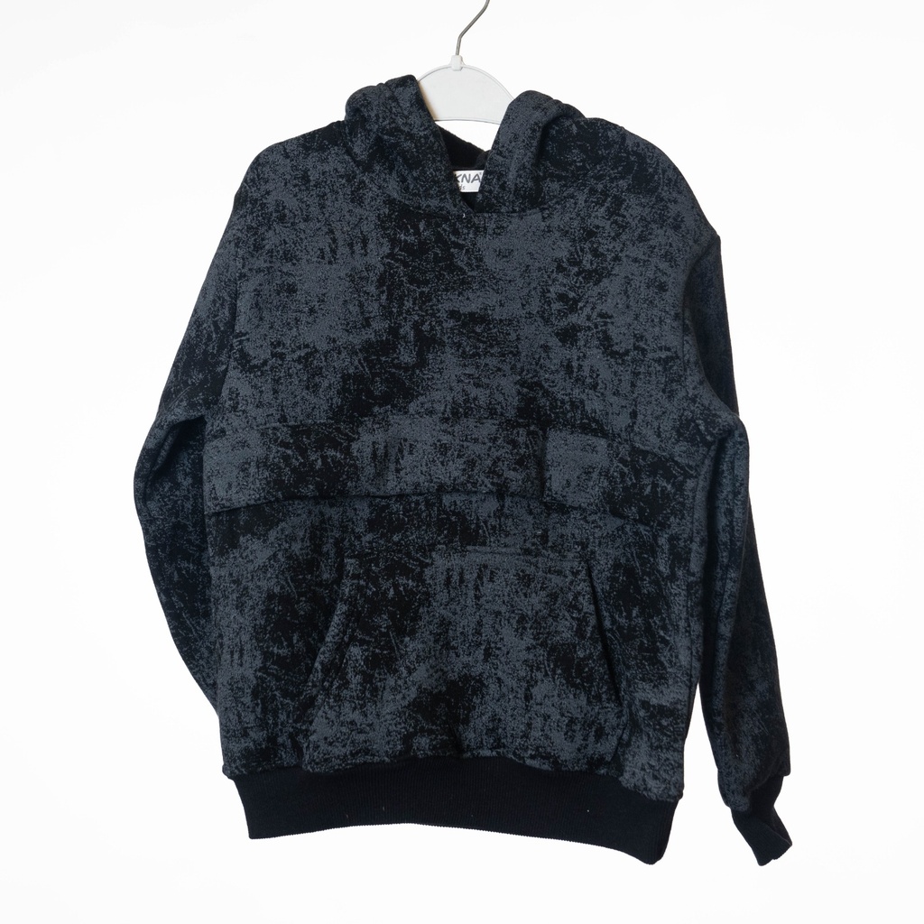 6060 Pull capuche marbré gris noir