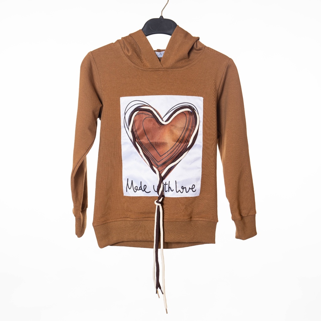 6040 Pull capuche marron coeur
